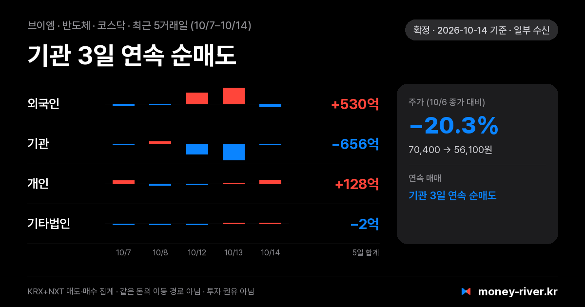 브이엠 최근 5거래일 외국인·기관·개인·기타법인 순매수